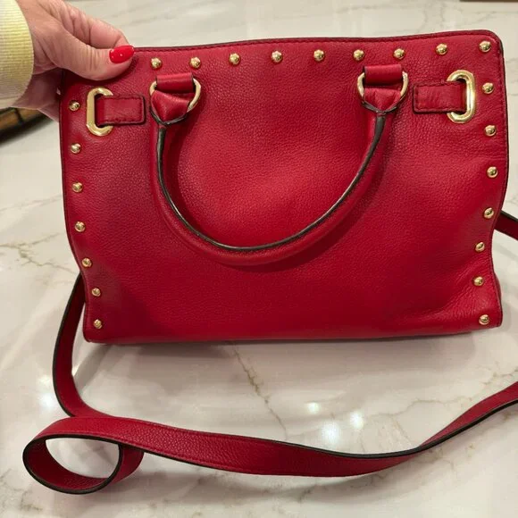 Michael Kors Red Leather Hamilton Medium East West Tote Shoulder Bag - Picture 7 of 13